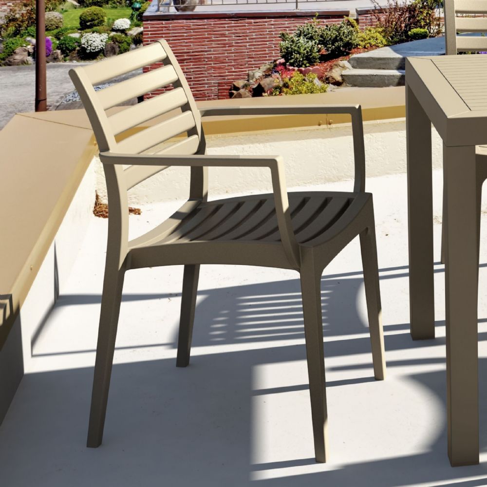 Artemis Commercial Resin Dining Arm Chair Taupe (2 Chairs)