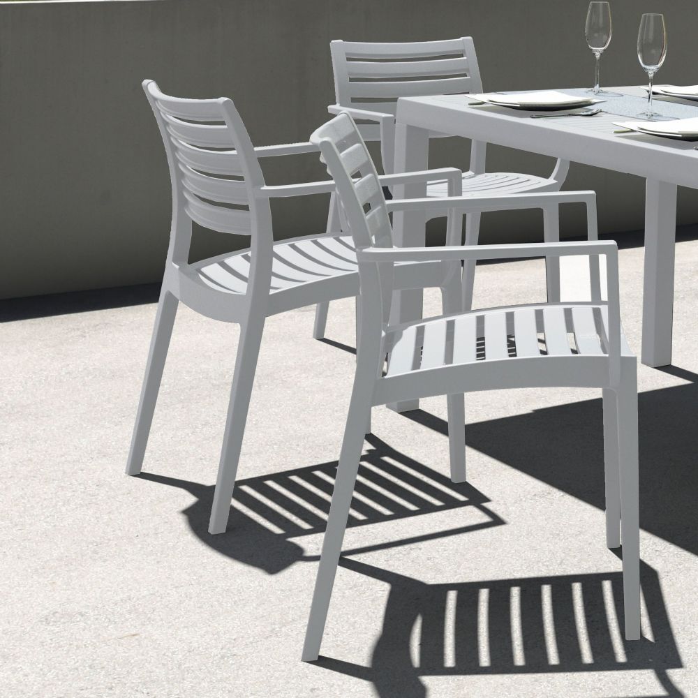Artemis Commercial Resin Dining Arm Chair Silver Gray (2 Chairs)