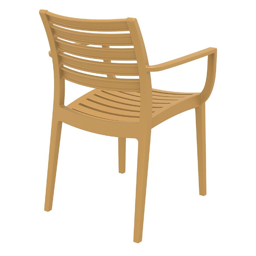 Artemis Commercial Resin Dining Arm Chair Teak Brown (2 Chairs)