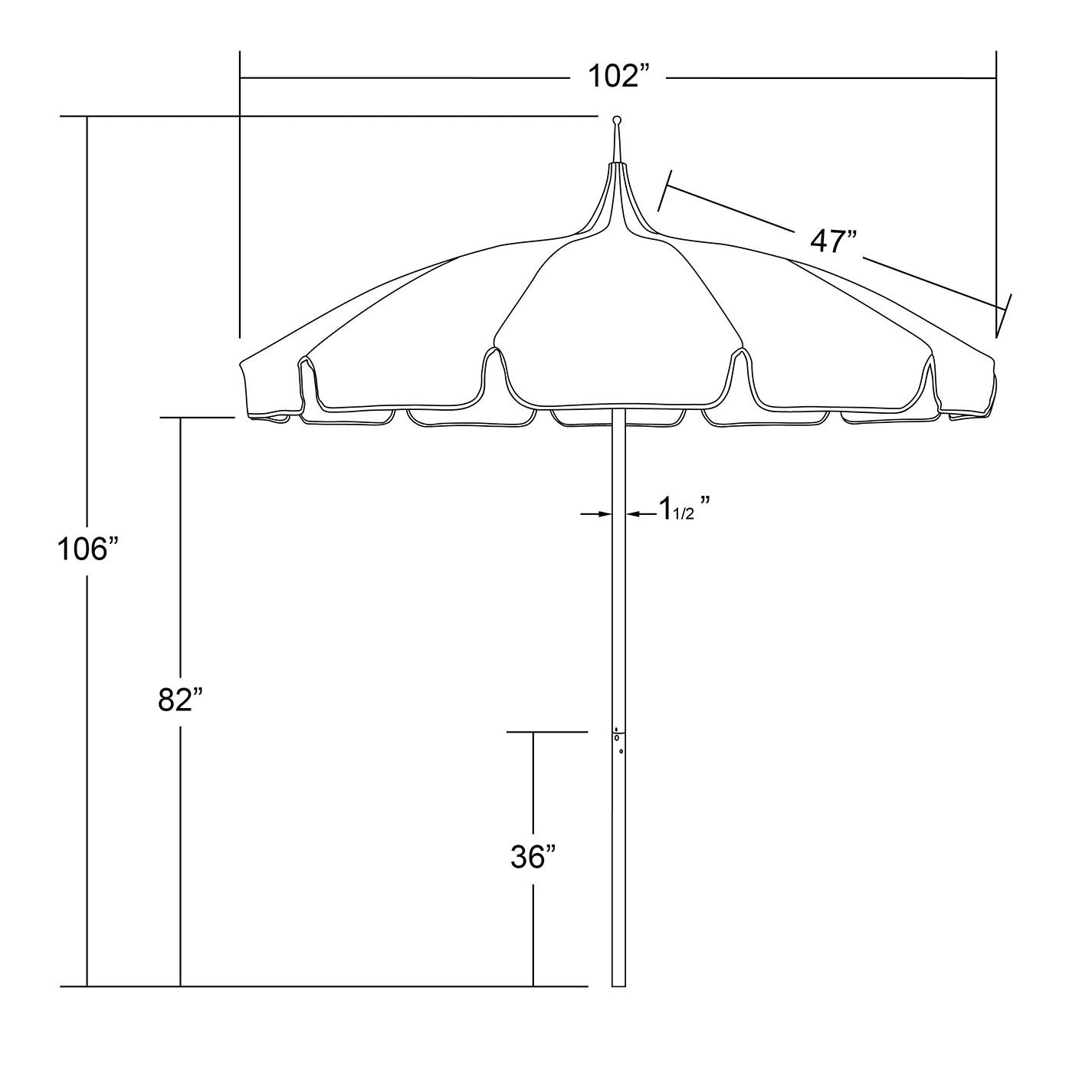 Classic Cut 8.5' Commercial Aluminum & Fiberglass Pagoda Patio Umbrella With Sunbrella Fabric