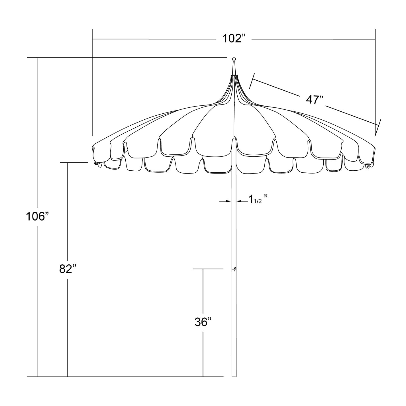 8.5' Commercial Aluminum & Fiberglass Pagoda Patio Umbrella With Sunbrella Fabric