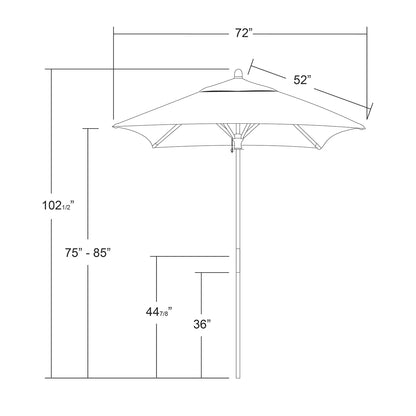 6' Square Commercial Wood Market Umbrella With Sunbrella Fabric